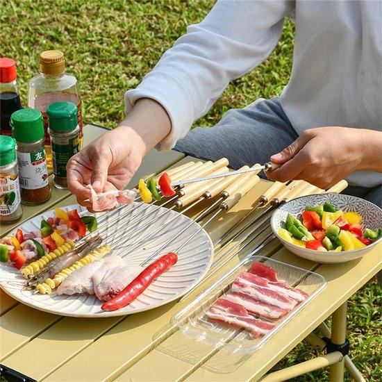 Marshmallow spiezen - BBQ spiezen set - Metalen spiezen met houten handvat - Kampvuur accessoires - Barbecue prikkers - Herbruikbare spiezen - Marshmallow stokjes - 10 Stuks by Merkloos