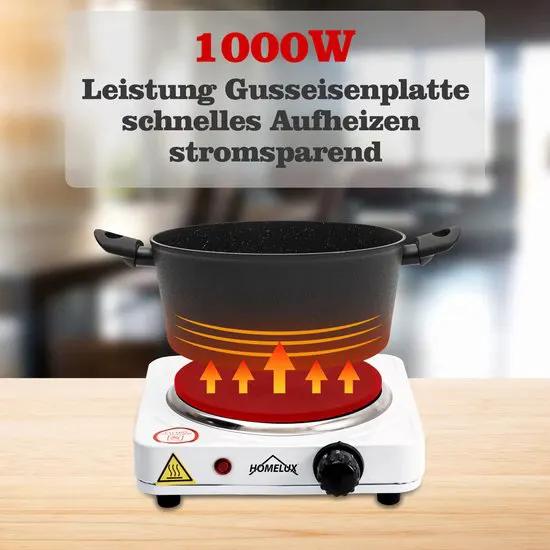 Borvat® Pluto® - HOMELUX - Elektrische kookplaat - Warmhoudplaat - draagbaar -1500W - camping - Wit -
