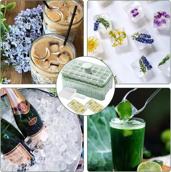 borvat IBBO® - IJsblokjesvorm met Deksel - met bakje - Nieuwe versie - 56 ijsblokjes - Vierkant - Zomer - BPA vrij - Cocktails - Ijsjes - Smoothies - Ijsbakje - Ijsschepje - Groen -