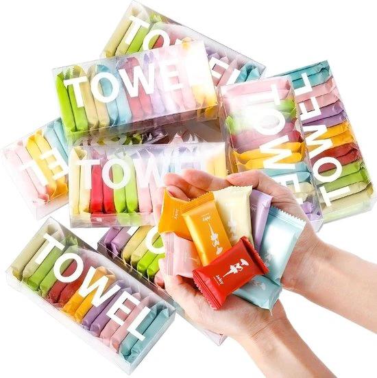 borvat IBBO® - 14 Gecomprimeerde Doekjes - 14 stuks - Compressed Towels - Hygienische Vochtige Doekjes - Wegwerp Gezichtsdoekjes - Gecomprimeerde Gezichtsdoekjes - Vakantie - Groot 28x24 mm - Wit -