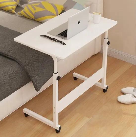 Borvat® Bijzettafel en Laptop Tafel – Verstelbaar – Bedtafel en Computertafel – Wit – 80x40 cm -
