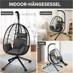 borvat IBBO® - Egg Hangstoel - Hangstoel met standaard - Egg Chair - tot 150kg - Hangstoel met grijs kussen Grijs - Zwart -