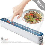 Borvat® Borvat® - Handige Vershoudfolie - aluminiumfolie houder met snijder - Keuken tool - Kunststof - 37 x 7 cm - Blauw-Wit -