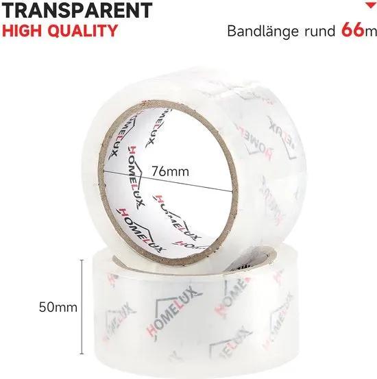 Merkloos IBBO Shop - 24 Rollen Pakkettape Transparante Verpakkingstape Verpakkingstape – 66 m lang - 50 mm breed – Transparant – Sterke kleefkracht en scheurvastheid – voor verpakking, verzending en verhuizing -