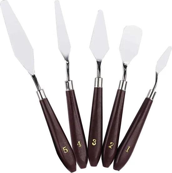 borvat Luxe Paletmessen Met Ergonomisch Handvat - Schildersmessen Voor Schilderen Verf Olieverf Acrylverf Kunst & Hobby - Paletmes Schildersmes Schilders Messen Spatels - Schilder Messenset Set Van 5 Stuks -