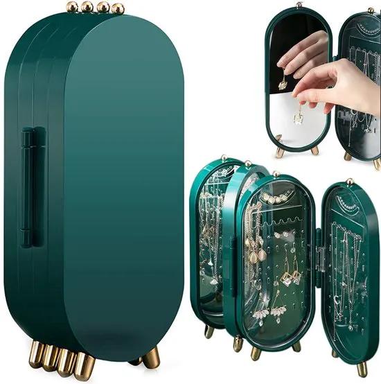 Merkloos IBBOShop - Sieradenhouder - Oorbellenrekje - Sieradenrekje - Sieraden Organizer - Sieradendoos - Met spiegel - Sieraden Opbergen - Groen -