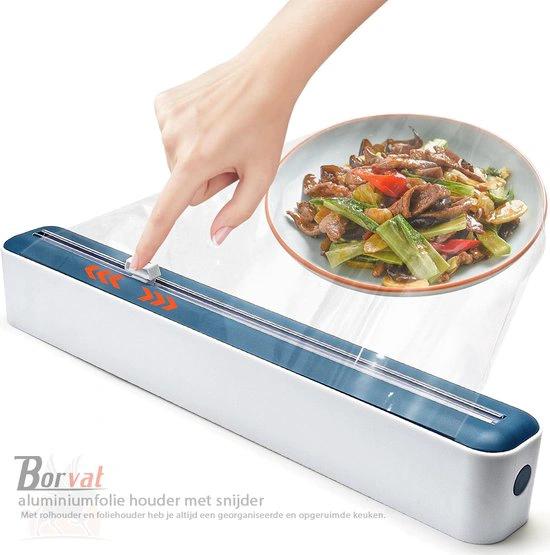 BORVAT Vershoudfolie & Aluminiumfolie Houder met Snijder - 37x7cm - Keuken Tool - Zwart/Wit by BORVAT