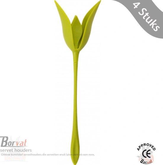 Borvat® Borvat® - servet houders voor tafels plastic twist bloemknoppen servethouders met groene steel voor het maken van originele tafelarrangementen - Set van 4 -