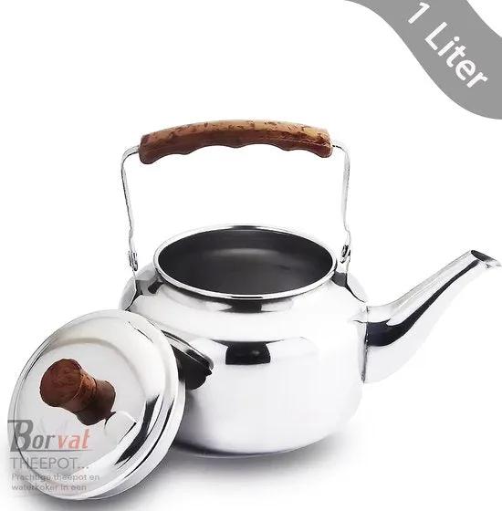 Borvat® Borvat® - Kettle Theepot - Waterkoker - Ketel – Roestvrij staal - 1 Liter -