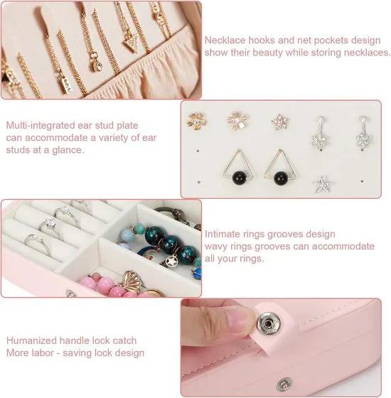 Merkloos Luxe sieradendoos rechthoek rose met spiegel/ premium jewelry box / juwelendoos / sieraden kistje / kettingen, oorbellen, ringen, horloge / geschenk / cadeautje voor haar/ sieradendoosje -