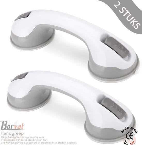 Borvat® Borvat® // Zuignap Handgreep Badkamer - Douche Handgreep Met Zuignap - Veiligheidsgreep - Helping Hand Handvat - 2 Stuk - Safety Grab Bars Gezondheid & Verzorging