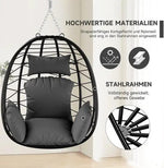 borvat IBBO® - Egg Hangstoel - Hangstoel met standaard - Egg Chair - tot 150kg - Hangstoel met grijs kussen Grijs - Zwart -