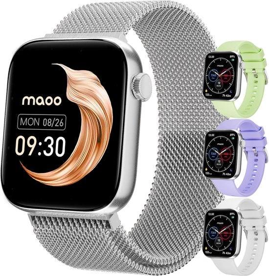 BORVAT ProWatch AMOLED Smartwatch Dames & Heren - Milanese + 3 Siliconen Bandjes - Zilver by BORVAT