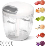 Bol.com Import Uiensnijder, handmatig 900 ml, uienhakmolen met trekkoord, groentesnijder, handmatig, multisnijder, universele haker, handmatige voedselchopper Onion Cutter met 5 messen -