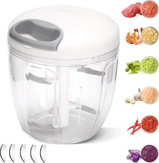 Bol.com Import Uiensnijder, handmatig 900 ml, uienhakmolen met trekkoord, groentesnijder, handmatig, multisnijder, universele haker, handmatige voedselchopper Onion Cutter met 5 messen -