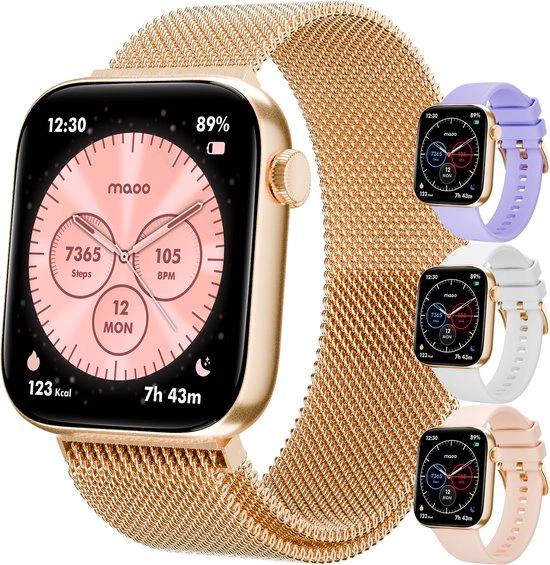BORVAT ProWatch AMOLED Smartwatch Dames & Heren - Milanese + 3 Siliconen Bandjes - Rose Goud by BORVAT