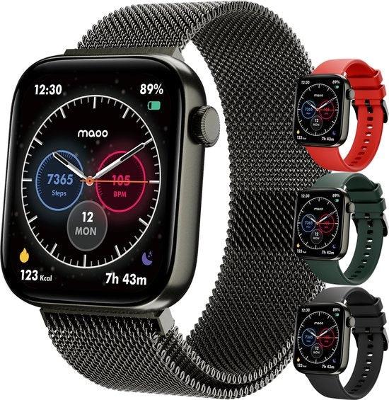 BORVAT ProWatch AMOLED Smartwatch Dames & Heren - Milanese + 3 Siliconen Bandjes - Gun Metal by BORVAT