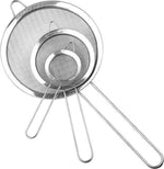 Merkloos Set van 3 roestvrijstalen zeefjes voor de keuken - Fijne mazen voor bakpoeder, pasta en rijst - 7 cm, 12 cm en 17,5 cm -
