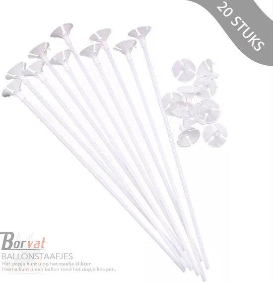 Ballonstaafjes Wit - 20 Stuks - 30cm - Feestdecoratie by BORVAT