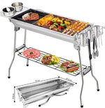 Merkloos RVS Barbecue - Houtskool Grill - BBQ - Roestvrijstaal - 73 x 34 CM - Inclusief kookgereedschap - Zilverkleurig - RVS -