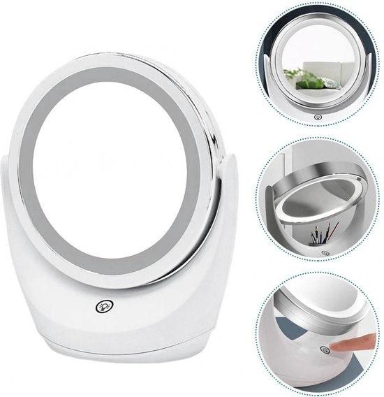 BORVAT Make-up Spiegel met LED Verlichting - 360° Draaibaar - 5x Vergroting - 3 Lichtstanden - Dubbelzijdig - Wit by BORVAT