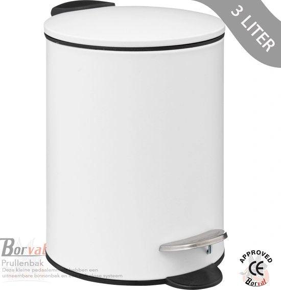 BORVAT Luxe Pedaalemmer Metaal Soft Close - 3L - 17x17x23cm - Badkamer, Keuken, Kantoor - Mat Wit by BORVAT