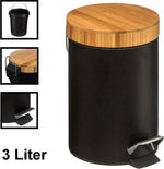 Borvat® Borvat® | Stijlvolle prullenbak met bamboe deksel | Zwart / hout | Klein formaat | 3L | badkamer / wc / keuken / kantoor prullenbak -