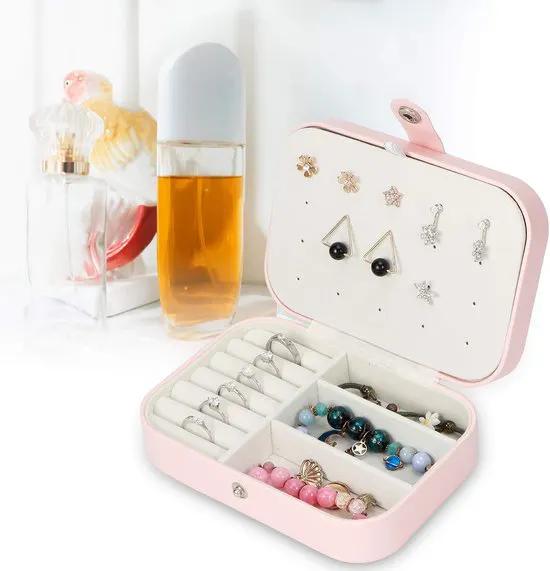 Merkloos Luxe sieradendoos rechthoek rose met spiegel/ premium jewelry box / juwelendoos / sieraden kistje / kettingen, oorbellen, ringen, horloge / geschenk / cadeautje voor haar/ sieradendoosje -