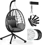 borvat IBBO® - Egg Hangstoel - Hangstoel met standaard - Egg Chair - tot 150kg - Hangstoel met grijs kussen Grijs - Zwart -