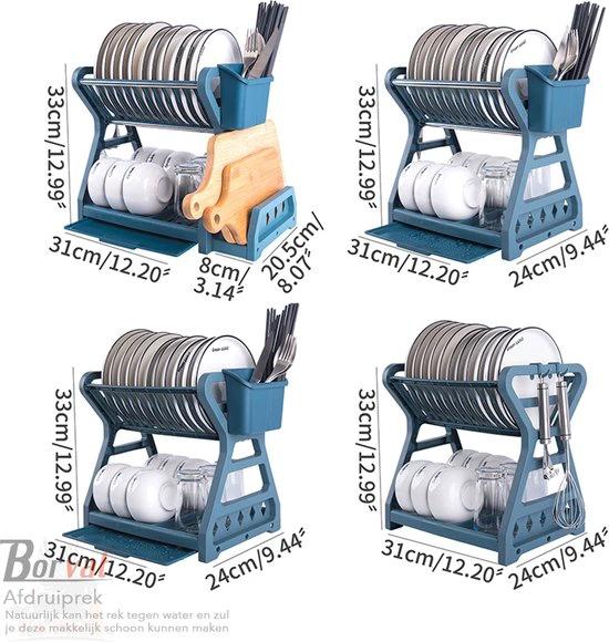 BORVAT Keuken Afdruiprek 2-Laags - Droogrek - Servieshouder - Serviesrek - Opbergrekje - Blauw by BORVAT