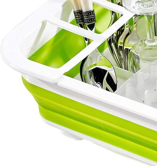 Merkloos Siliconen vaatdroger - opvouwbaar afdruiprek- Camping - Caravan - Camper - Opvouwbaar - Afwasrek - Groen en Wit -