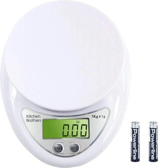 Merkloos Keukenweegschaal - Inclusief Batterijen – 1 gram tot 5 kg - Wit -