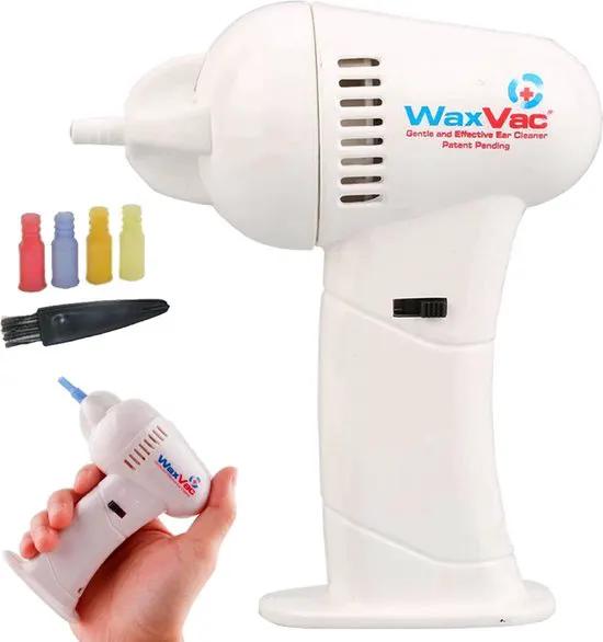 Merkloos IBBO Shop - WaxVac ear cleaner - oor reiniging set - oorsmeer verwijderaar - met 4 siliconen oortips - geschikt voor kinderen - werkt op batterijen - handig voor op reis -