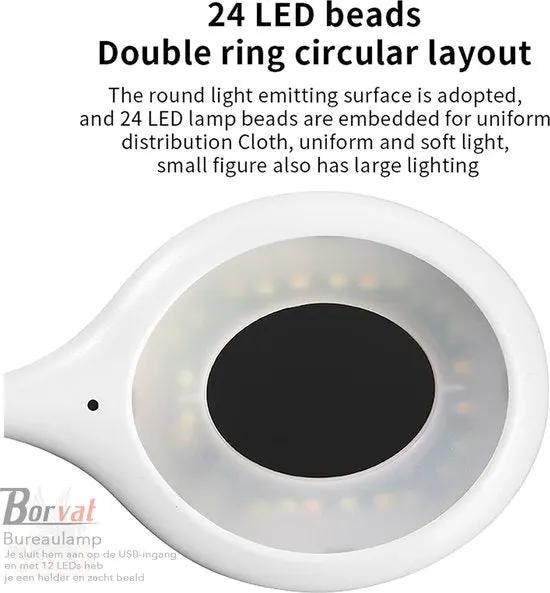 Borvat® Borvat® - Bureaulamp voor Laptop en PC - Wit en Ovaal- Flexibel en Helder - Met LED USB Aansluiting -