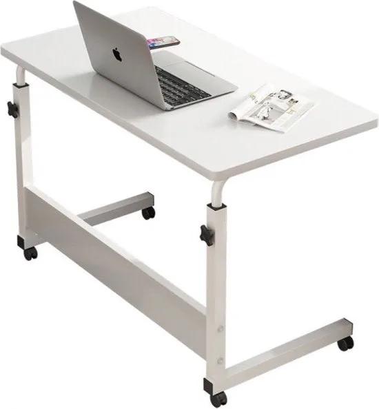 Borvat® Bijzettafel en Laptop Tafel – Verstelbaar – Bedtafel en Computertafel – Wit – 80x40 cm -