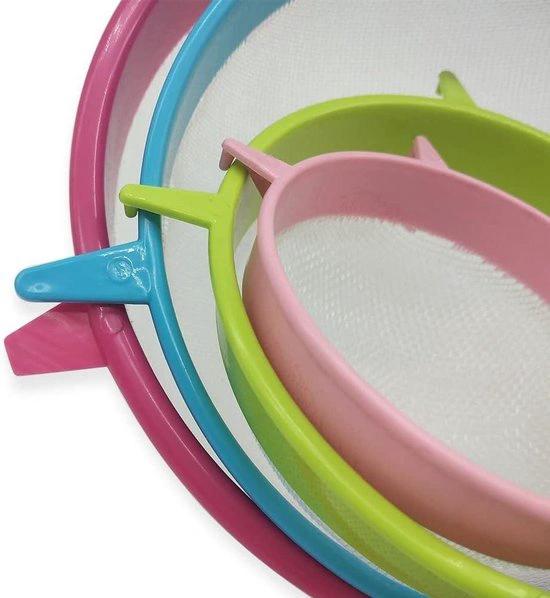 Merkloos 4-delige set van kunststof meelzeef en fijne voedselzeef met handvat - fijne mesh zeef voor thee, rijst, fruit, groenten - keukengereedschap -