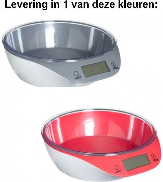 Merkloos Keukenweegschaal digitaal met Kom - Weegschaal keuken digitaal - Verwijderbare PVC Kom - Incl batterij - 5Gr tot 5Kg -