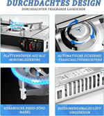 IBBO Shop - Camping Kookstel 2 Pits - Kooktoestel - Kampeer kookstel - Gasstel - Gaspit - Kookplaat - Elektronische ontsteking - 2 Pits - Buiten Koken - Twee pits gasfornuis - RVS - Zilver - Inclusief 4 Gasflessen Gratis by Merkloos