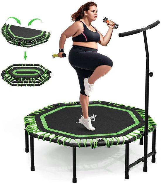 Borvat® Borvat® - Fitness Trampoline - Verstelbaar Fitness Trampoline met Handgreep – Stille, Opvouwbare & Gewrichtsbesparende Trampoline voor het Gezin -
