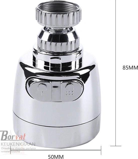 Borvat® Borvat® - Draaibare douche perlator - Voor keukenkraan - Kraan kop zilver - Waterbesparende kraankop - Krachtige kraankop - roterende sproeikop - 360 graden - Kraan opzetstuk - 2 Stuks -