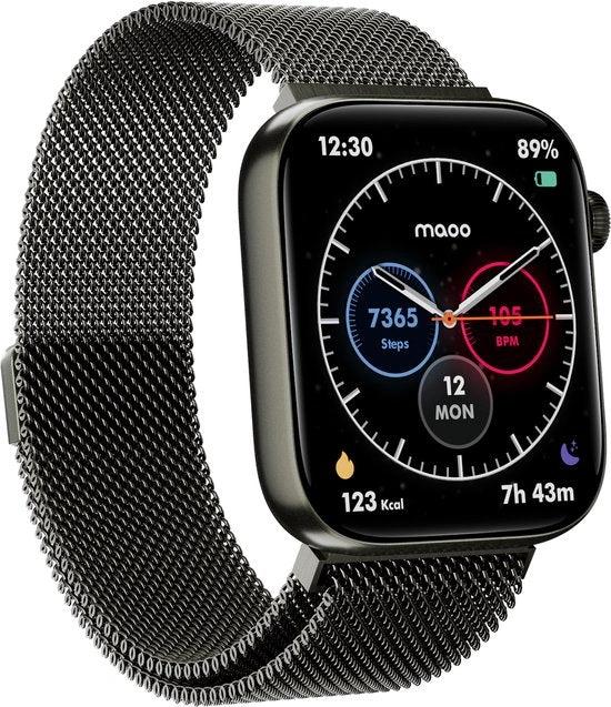BORVAT ProWatch AMOLED Smartwatch Dames & Heren - Milanese + 3 Siliconen Bandjes - Gun Metal by BORVAT