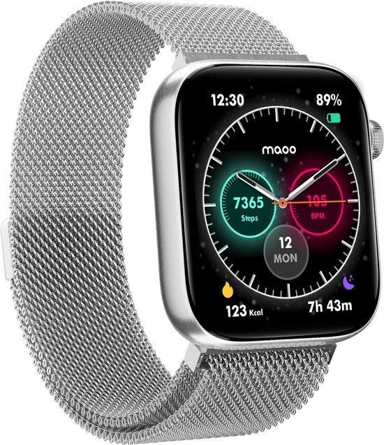 BORVAT ProWatch AMOLED Smartwatch Dames & Heren - Milanese + 3 Siliconen Bandjes - Zilver by BORVAT