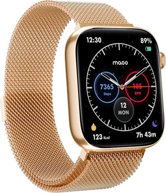 BORVAT ProWatch AMOLED Smartwatch Dames & Heren - Milanese + 3 Siliconen Bandjes - Rose Goud by BORVAT