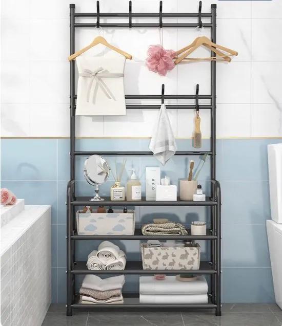 Borvat® Borvat® | Staande Design Garderoberek Kapstok Rek Met Schoenenrek 14 Kleding Haken Hangers - Klerenhanger Hangrek - Garment Racks Wonen & Interieur