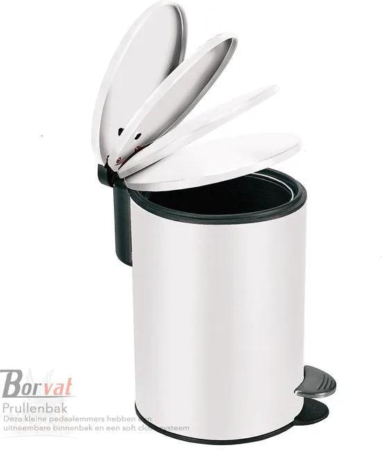 Borvat® Borvat® - Luxe pedaalemmer - metaal - soft close - prullenbak - 3 L - 17 x 17 x 23 cm - kantoor - slaapkamer - badkamer - toilet - keuken - Mat Wit - Trash Cans Wonen & Interieur