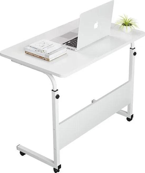 Borvat® Bijzettafel en Laptop Tafel – Verstelbaar – Bedtafel en Computertafel – Wit – 80x40 cm -