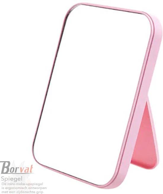 Borvat® Borvat® - Spiegel met Ondersteuning - Draagbare spiegel - ROZE - 20x14 cm -