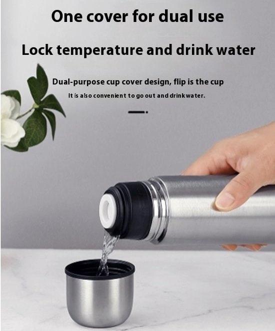 Merkloos Thermosbeker -Travel Mug voor Koffie en Thee - Thermal Water Bottle for Tea Hot -Cold Drinks Stainless Steel Vacuum Sealed Insulated-RVS -510ML-Zilver -
