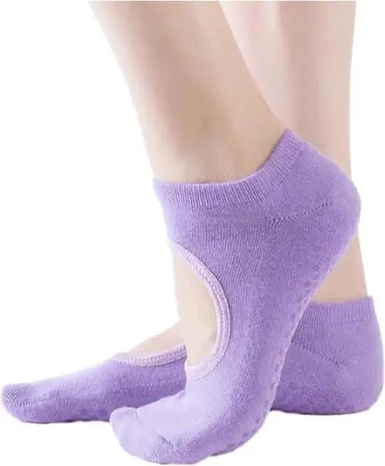 Merkloos IBBO Shop - Premium Anti Slip Yoga Sokken - katoen sokken - Pilates - Piloxing - Ballet - dans sokken - maat 35 tot 40 - 1 paar - Paars -