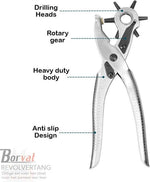 Borvat® Borvat® - Revolvertang & Drukknooptang Gatentang Set - Drukknopen Tang Ponstang Riemen & Leer - Pijptang - Zilver -